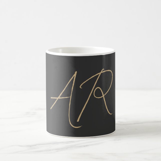 Customise Monogram Plain Grey Beige Coffee Mug (Center)