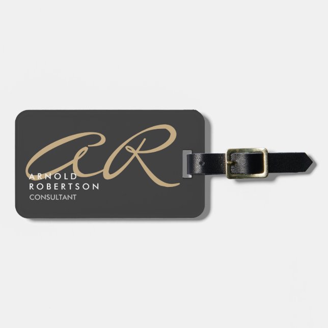 Customise Monogram Plain Grey Beige Luggage Tag (Front Horizontal)