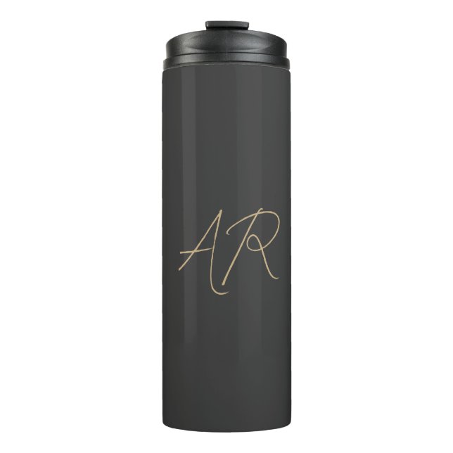 Customise Monogram Plain Grey Beige Thermal Tumbler (Front)