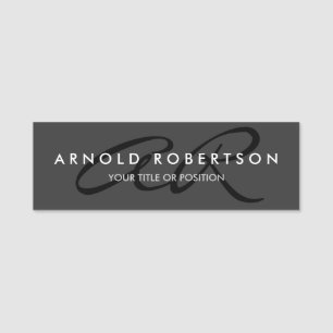 Customise Monogram Plain Grey Black Name Tag
