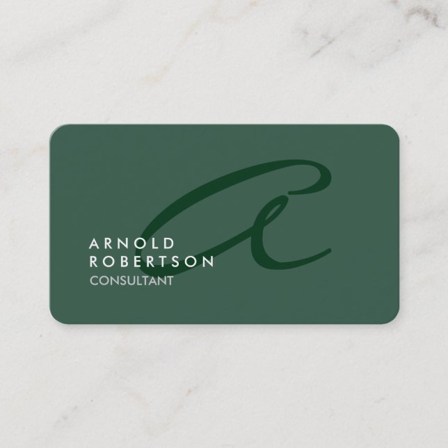 Customise Monogram Plain Grey Green Trendy Business Card (Front)