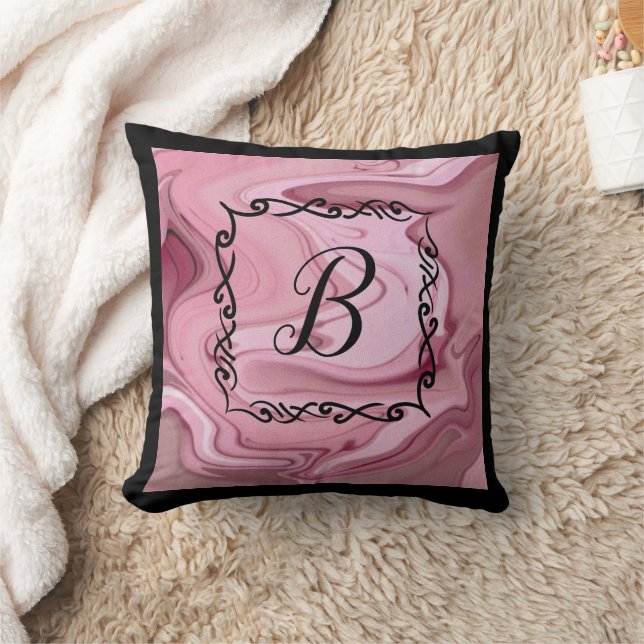 Customise Monogram Throw Pillow Pink Mauve Swirls (Blanket)