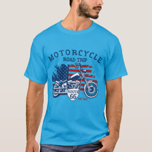 Customise Motorcycle Road Trip Route 66 USA Flag  T-Shirt