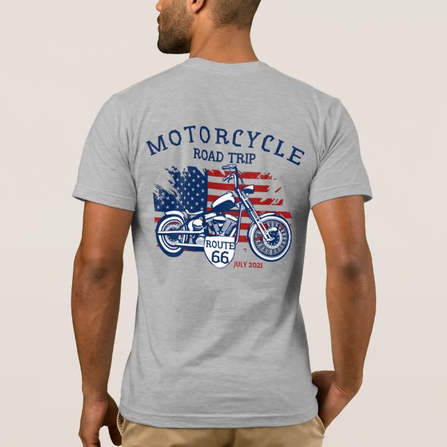 Customise Motorcycle Road Trip Route 66 USA Flag T-Shirt (Back)