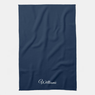 Customise name classic navy blue white tea towel