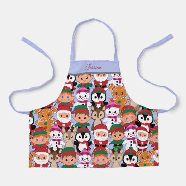 Customise Name Colourful Teddy Christmas  Apron (Front)