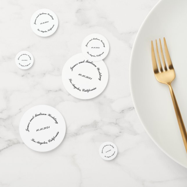 Customise Name, date black curved letters wedding Confetti (Group)