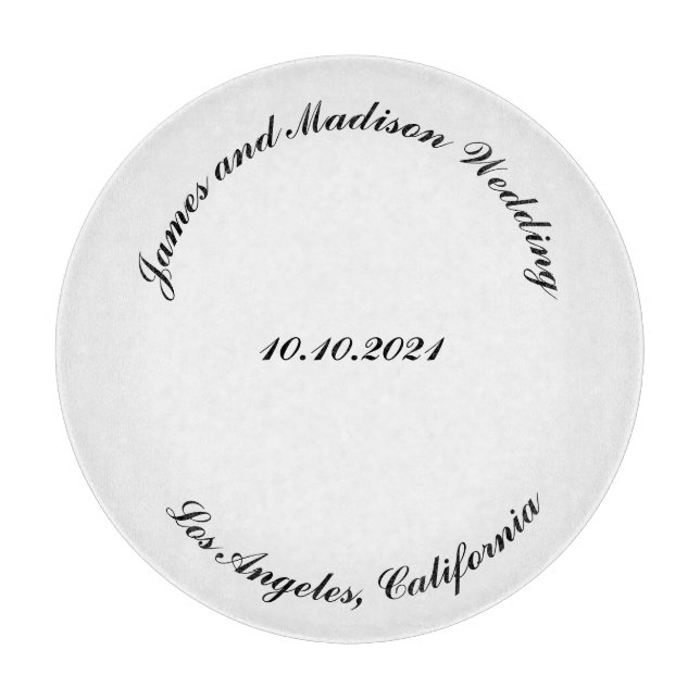 Customise Name, date black curved letters wedding Cutting Board (Front)