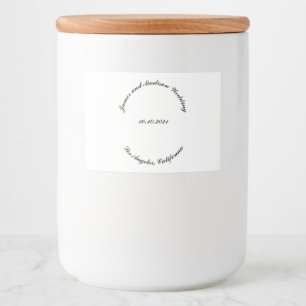 Customise Name, date black curved letters wedding Food Label