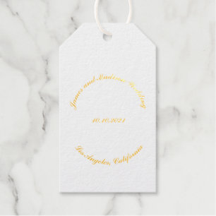 Customise Name, date black curved letters wedding Gift Tags
