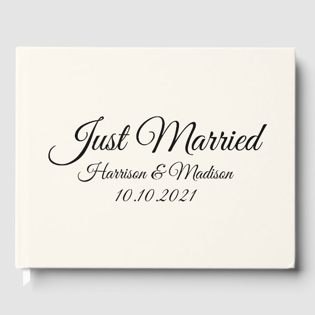 Customise Name, date, black floral white wedding Guest Book (Front)