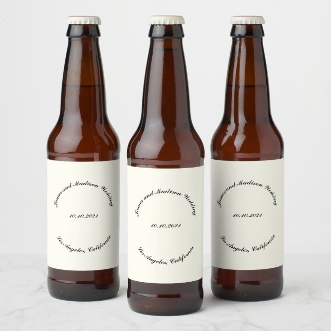 Customise Name, date black ivory wedding Beer Bottle Label (Bottles)