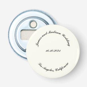 Customise Name, date black ivory wedding Bottle Opener