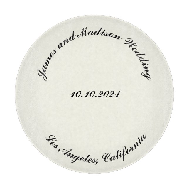 Customise Name, date black ivory wedding Cutting Board (Front)