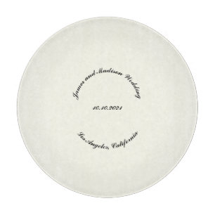 Customise Name, date black ivory wedding glass Cutting Board