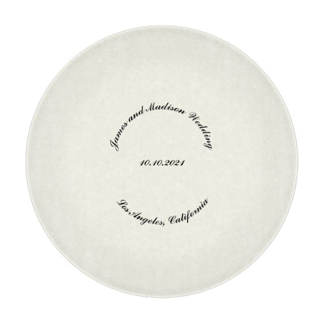 Customise Name, date black ivory wedding glass Cutting Board (Front)