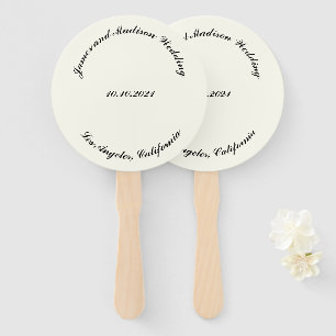 Customise Name, date black ivory wedding Hand Fan