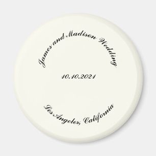 Customise Name, date black ivory wedding Magnet