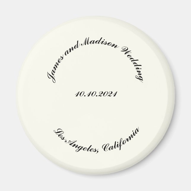 Customise Name, date black ivory wedding Magnet (Front)
