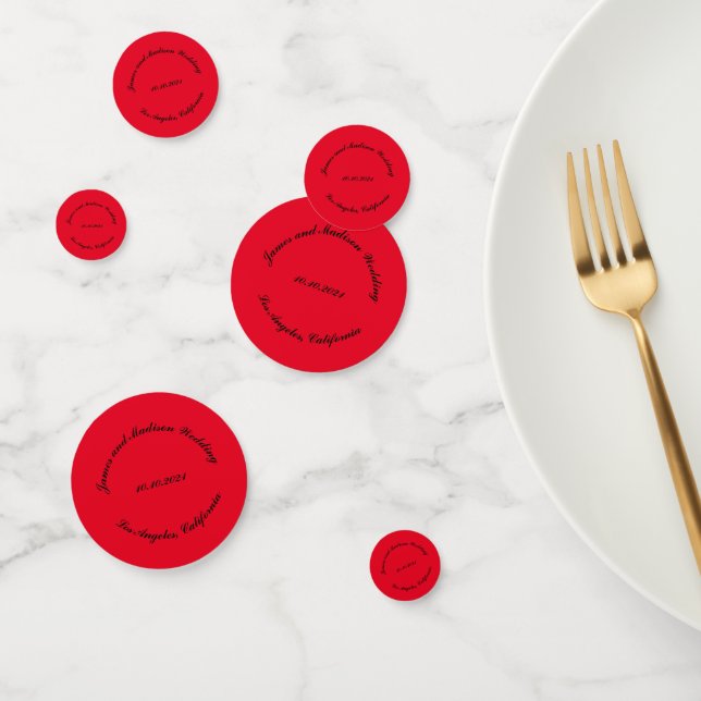 Customise Name, date black red wedding Confetti (Group)