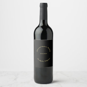 Customise Name, date black simil gold wedding Wine Label