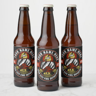 Customise NAME Firefighter Helmet Mask Fire Rescue Beer Bottle Label