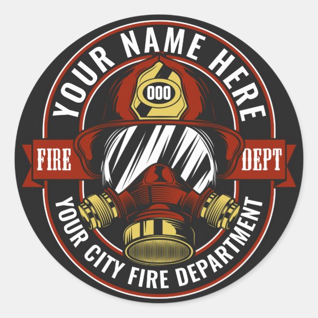 Customise NAME Firefighter Helmet Mask Fire Rescue Classic Round Sticker (Front)