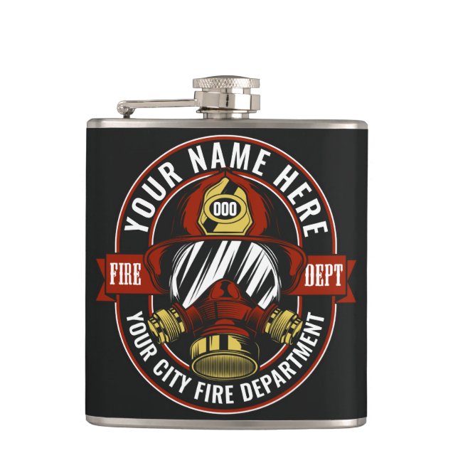 Customise NAME Firefighter Helmet Mask Fire Rescue Hip Flask (Front)