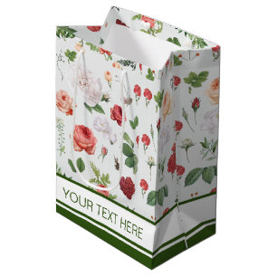 Customise Name Flower Pattern, Rose Medium Gift Bag
