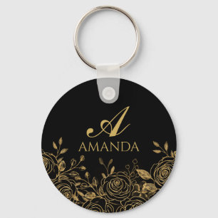Customise Name Gold Luxury Flower Key Ring