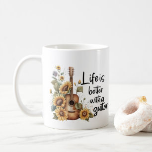 Customise Name Guitar With Sunflower Coffee Mug