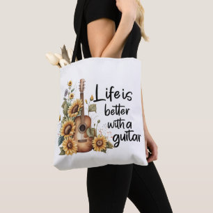 Customise Name Guitar With Sunflower Tote Bag