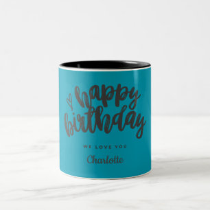 customise name Happy birthday typography gift mugs