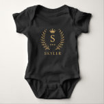 Customise Name & Initial Black White Gold Monogram Baby Bodysuit<br><div class="desc">Introducing our Customise Name & Initial Black White Gold Monogram collection – a bespoke fusion of sophistication and personalisation. Tailored for those who appreciate unique details, this collection allows you to add your name and initials to a timeless black and white palette, elegantly accented with gold monogramming. Whether you're looking...</div>