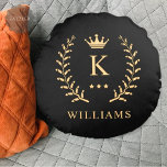 Customise Name & Initial Black White Gold Monogram Round Cushion<br><div class="desc">Introducing our Customise Name & Initial Black White Gold Monogram collection – a bespoke fusion of sophistication and personalisation. Tailored for those who appreciate unique details, this collection allows you to add your name and initials to a timeless black and white palette, elegantly accented with gold monogramming. Whether you're looking...</div>
