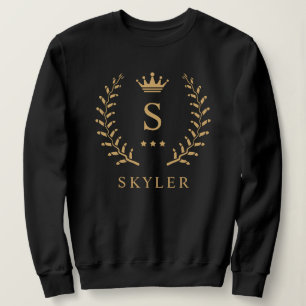 Customise Name & Initial Black White Gold Monogram Sweatshirt