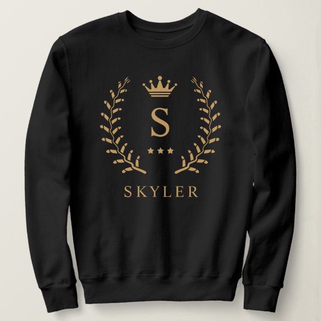 Customise Name & Initial Black White Gold Monogram Sweatshirt (Design Front)