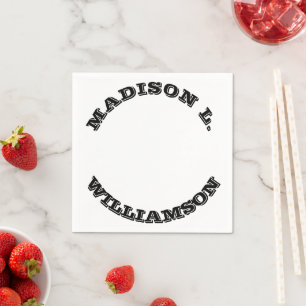 Customise Name last curved letters Black white pap Napkin