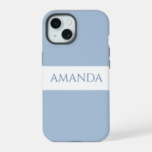 Customise Name Minimal Dusky Blue iPhone 15 Case