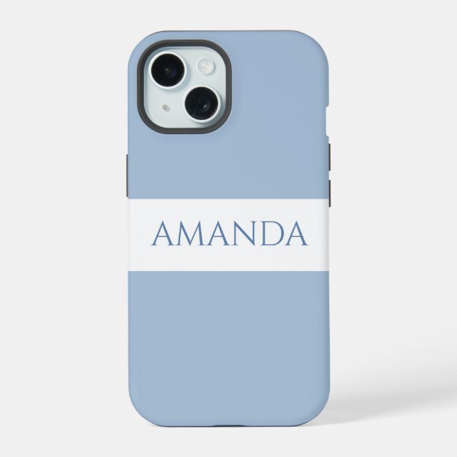 Customise Name Minimal Dusky Blue iPhone 15 Case (Back)