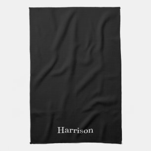 Customise name minimalist black white tea towel