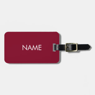 Customise name minimalist burgundy white luggage tag