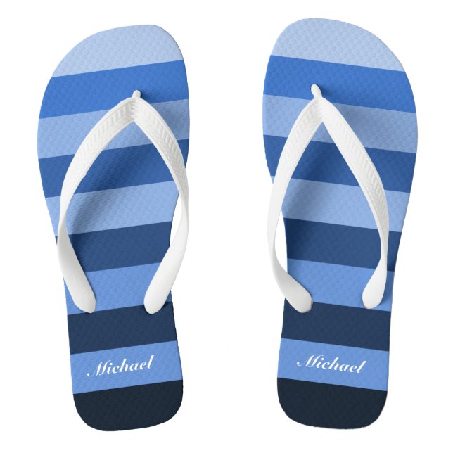 Customise Name Monochrome Blue Stripes Pattern Jandals (Footbed)