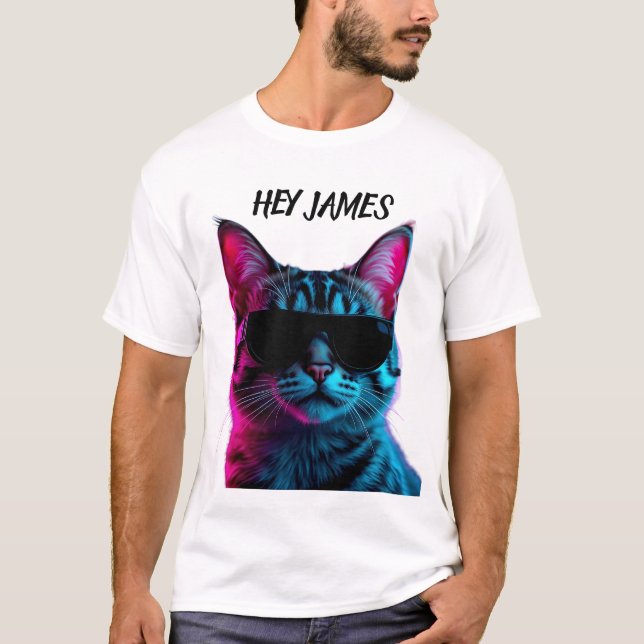 Customise name neon cat design t shirt (Front)