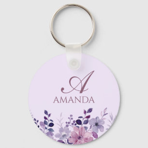 Customise Name Purple Flower Key Ring