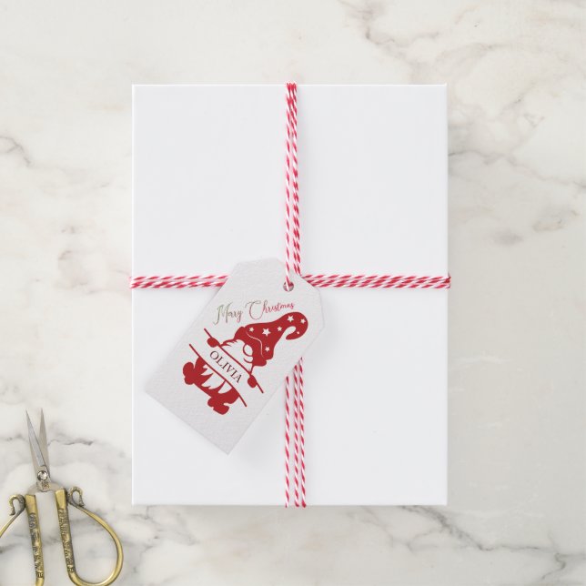 Customise Name Red Gnome  Gift Tags (With Twine)