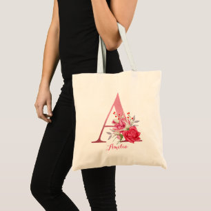 Customise Name Rose Gold Alphabet B Watercolor  Tote Bag