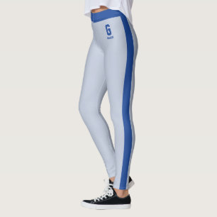 Customise Name Royal Powder Blue  Stripes Monogram Leggings