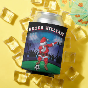 Customise Name Santa Christmas Soccer  Can Cooler