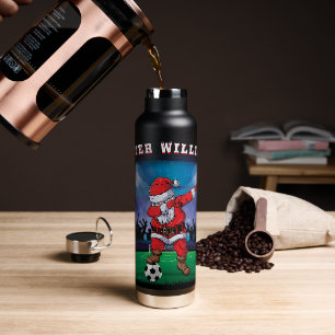Customise Name Santa Christmas Soccer Water Bottle